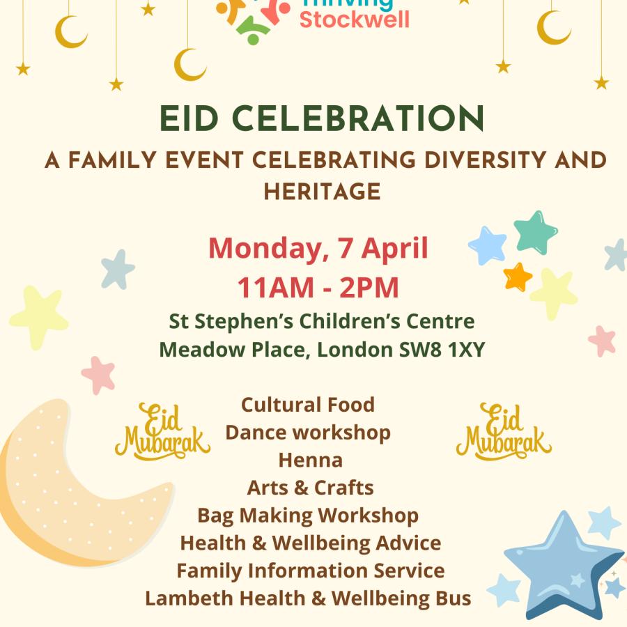 poster for Thriving Sgockwell EID event 7 April