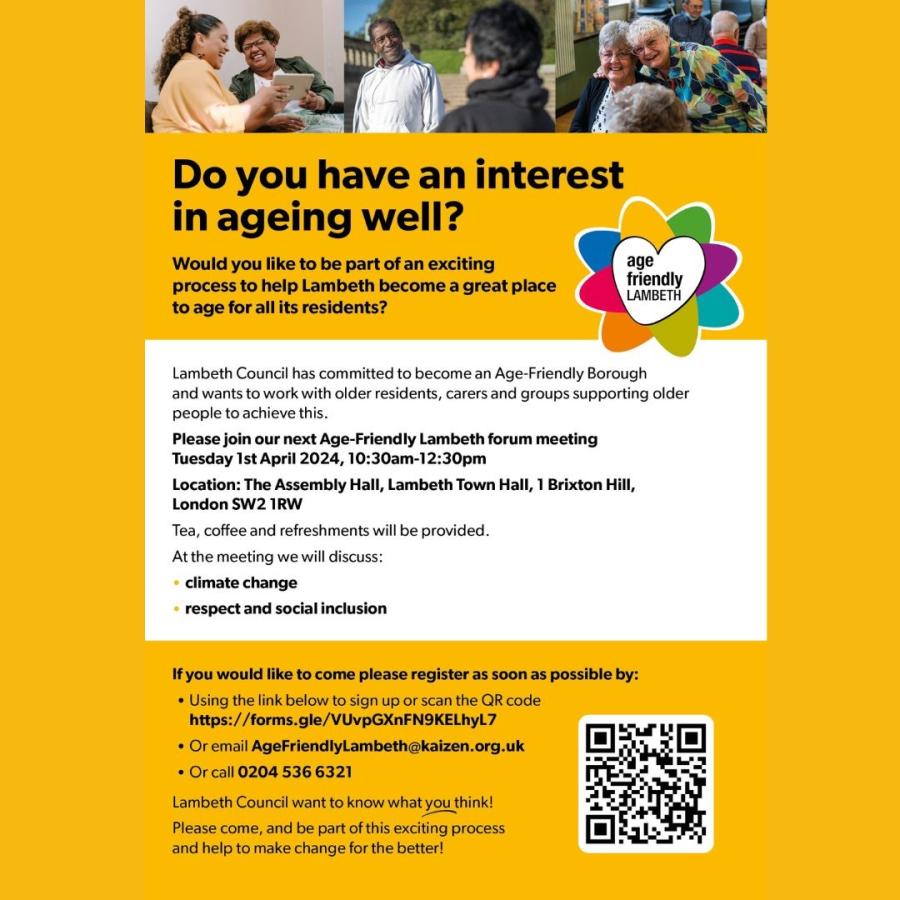 Age Friendly Lambeth Forum flyer 1 April meeting