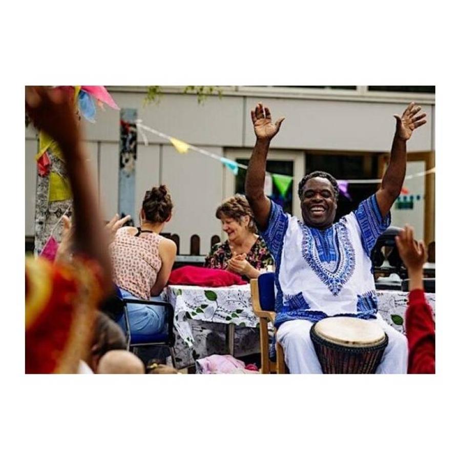 Tony B is getting all excited about his drumming.