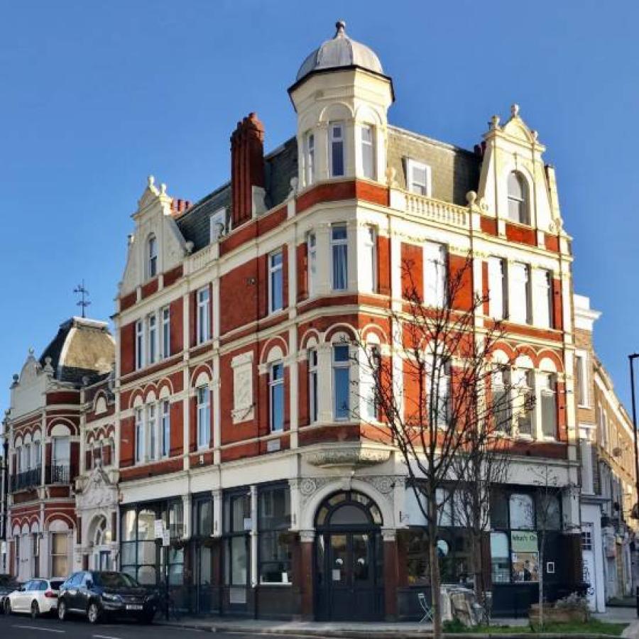 A multi-storey building on a corner