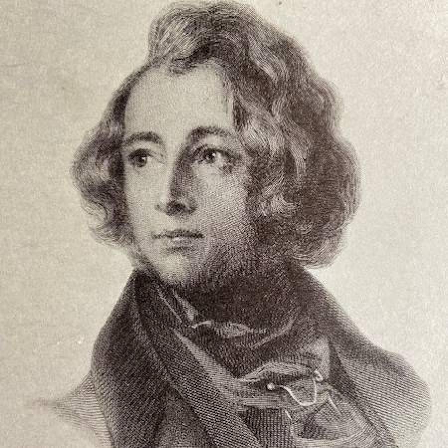 Copilot said:  Vintage engraved portrait of young person with wavy hair, scarf.