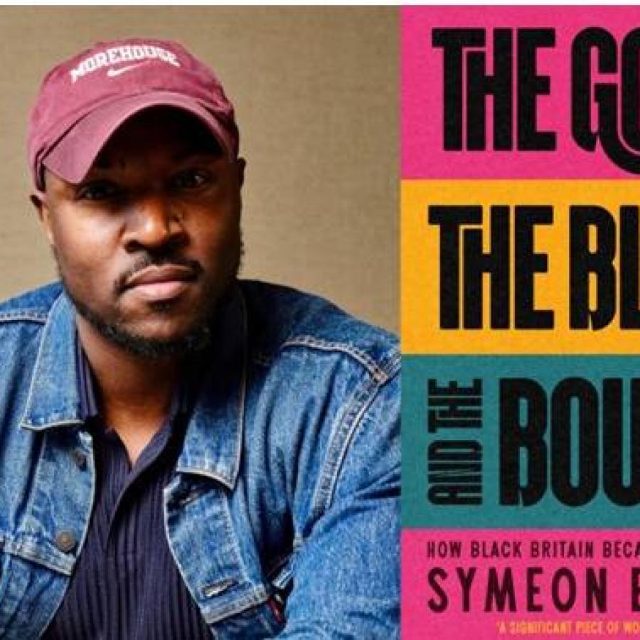 Portrait beside colorful book cover about Black Britain's middle-class rise.