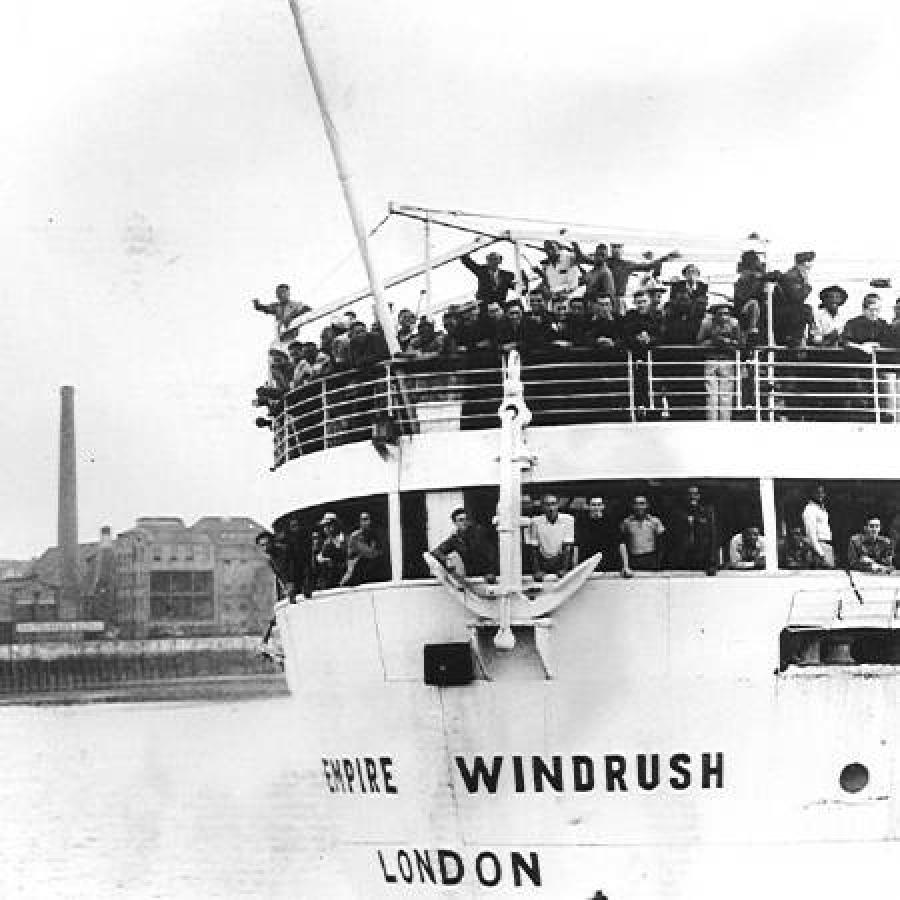 People aboard the Windrush ship, travelling from the Caribbean to Britain.