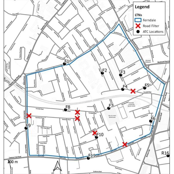 Summary map of the Ferndale stage 1 traffic monitoring locations from F1 to F11.